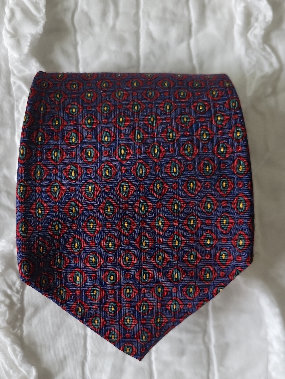 Polo Ralph Lauren Silk Navy Tie with Red/Green Medallion Vintage Like New